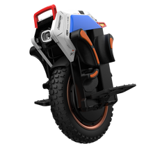 Unicycle with a black tire and colorful frame on a white background