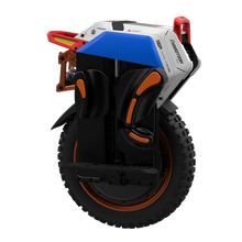 Single-wheeled self-balancing scooter with black tire and colorful frame on a white background