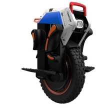 Single-wheeled electric self-balancing scooter with black tire and colorful frame on a white background