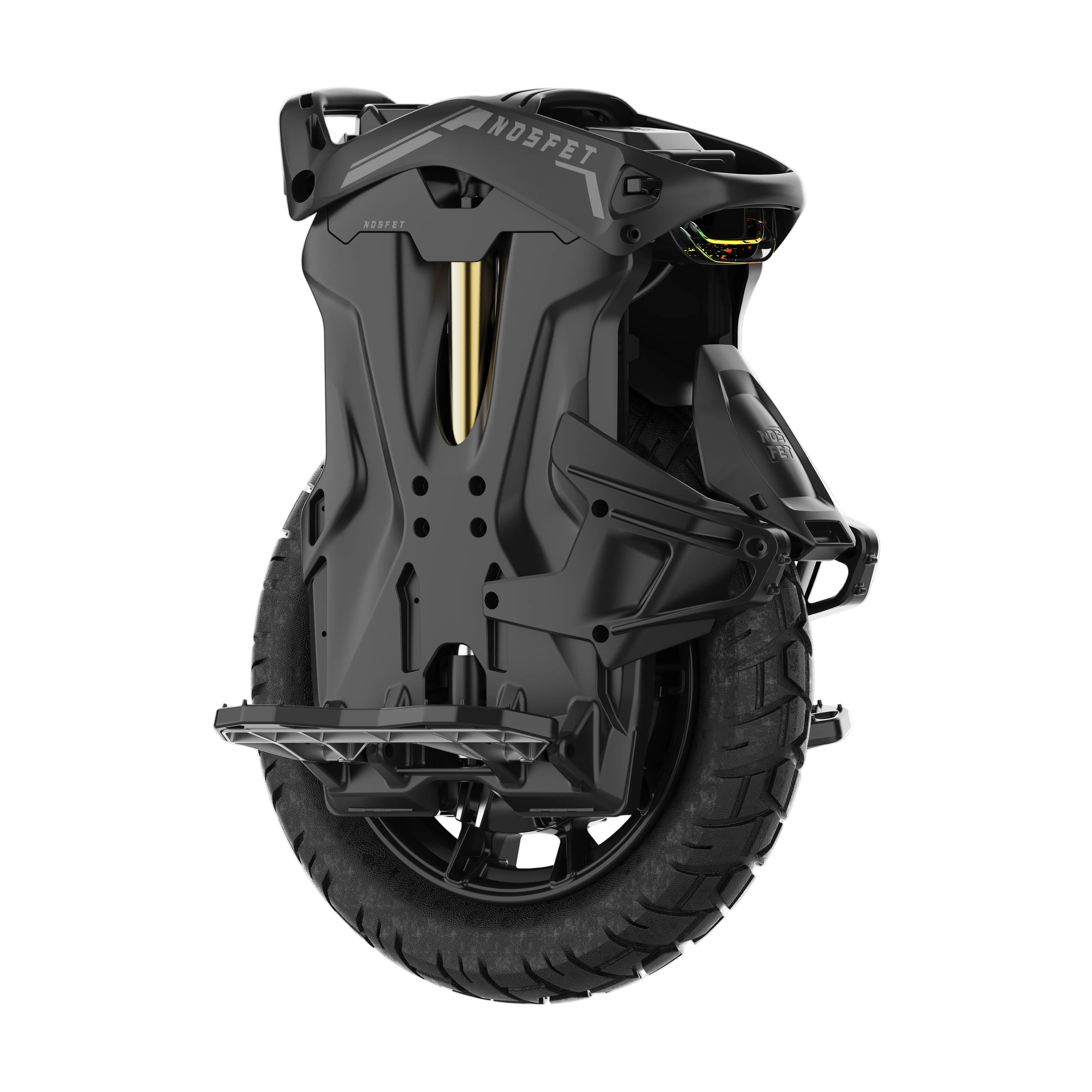 Black unicycle with 'NOSFET' branding on a white background