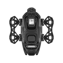 Black electric unicycle with digital display on a white background