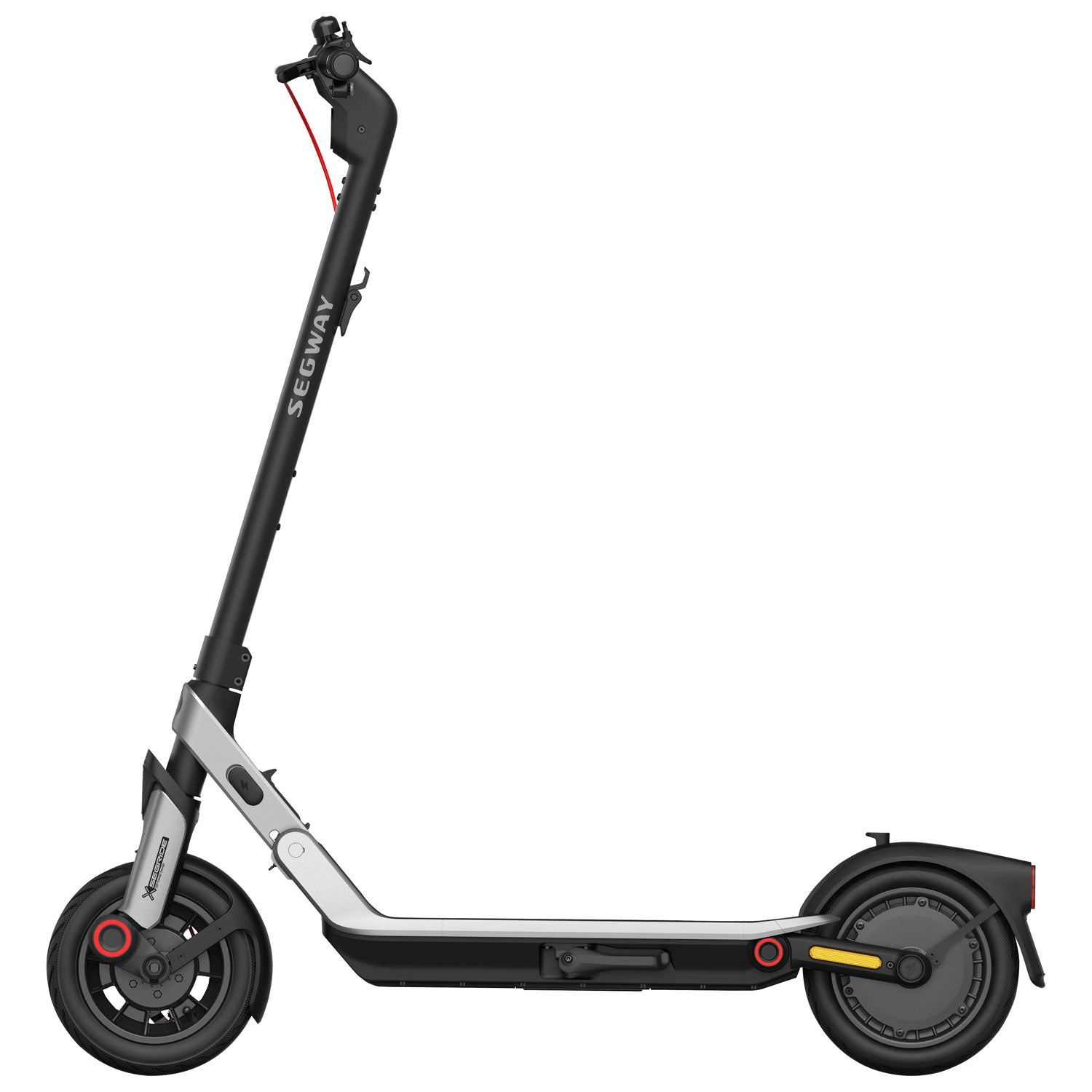 Black and silver electric scooter on a white background