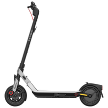 Black and silver electric scooter on a white background