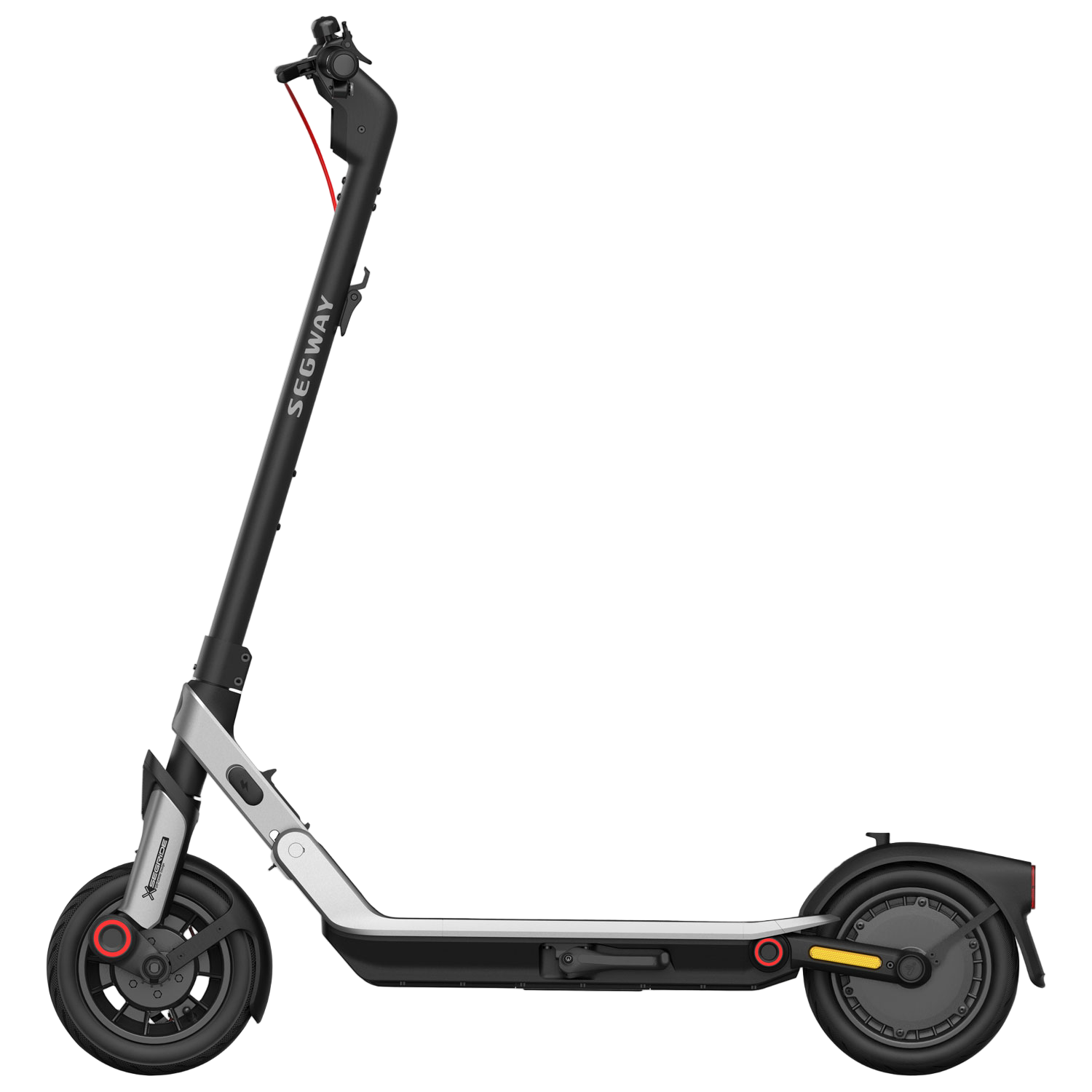 Black and silver electric scooter on a white background