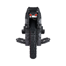 Black and gray mechanical device with red lights on a white background