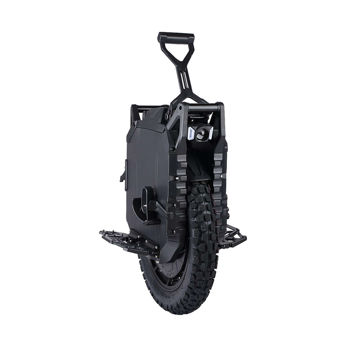 Black off-road scooter with a handle on a white background