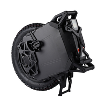 Black electric unicycle folded on a white background