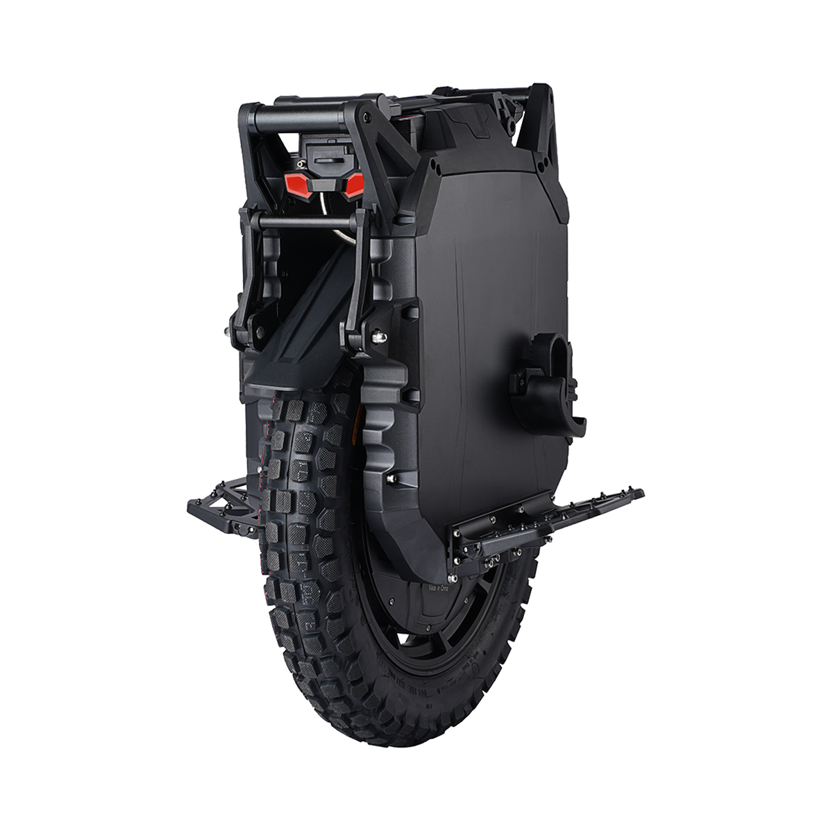 Black off-road wheel with tire on a white background