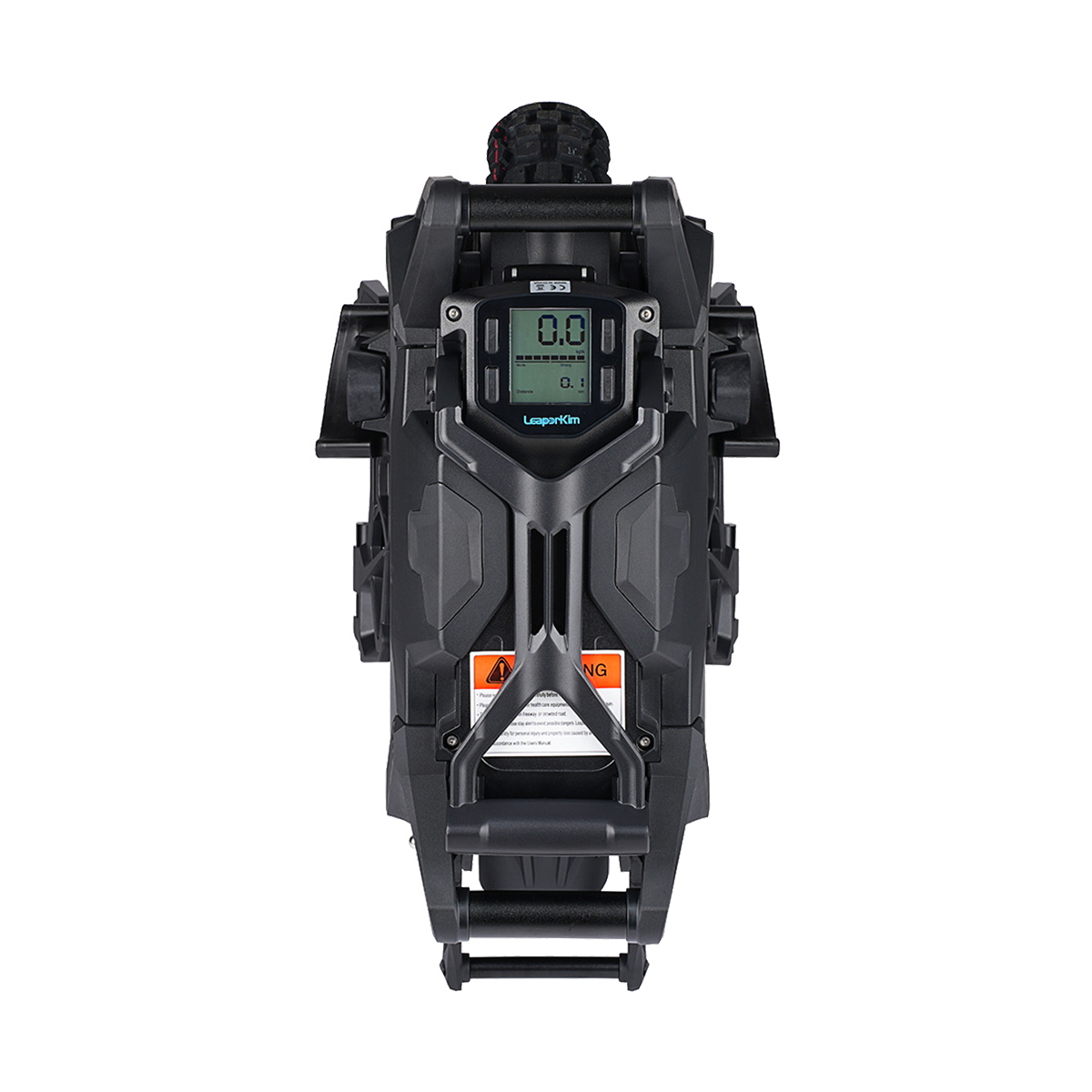 Black electronic device with digital display on a white background