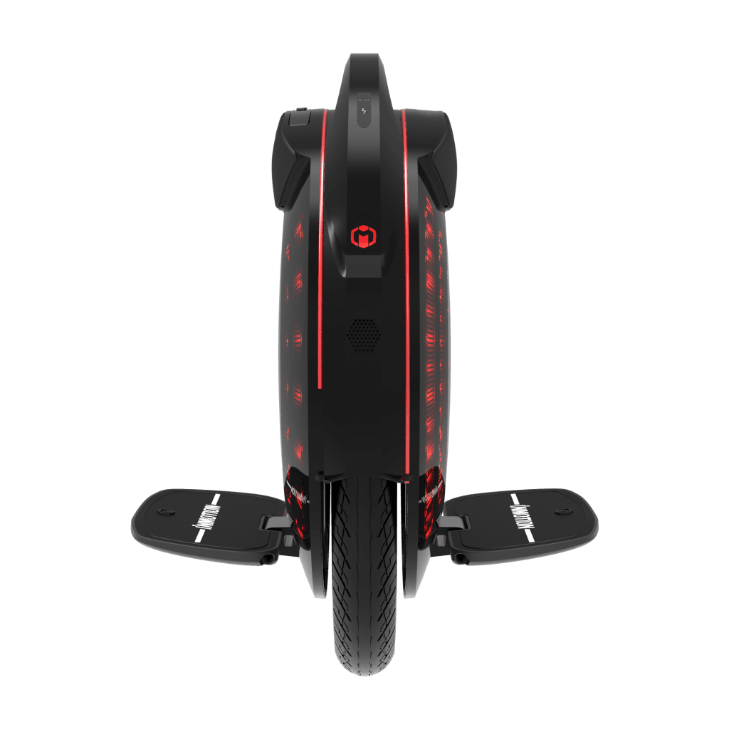 InMotion V8F Electric Unicycle rear view, footpads down