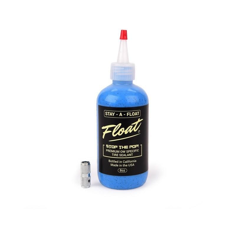 Stay-A-Float Tire Sealant for Onewheel, bottle shown with tire valve adapter